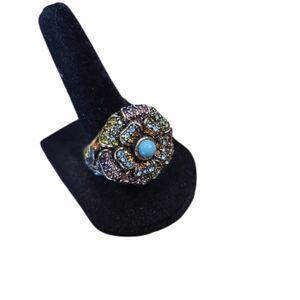 Heidi Daus Blue and Purple Crystal And Gemstone Flower Ring